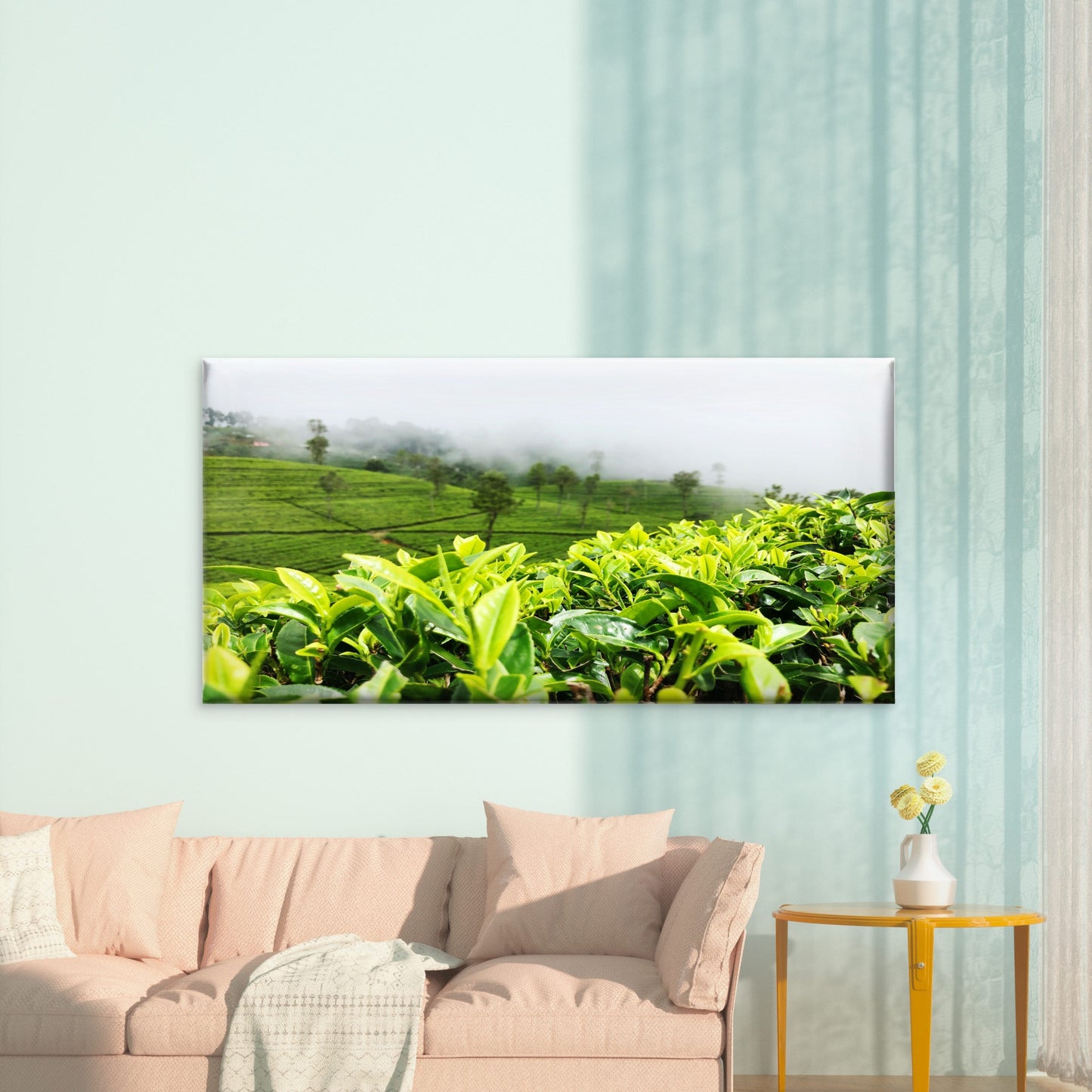 Green Tea Plantation View Wall Art Canvas Office Home Room Framed 120x60cm - Bella Home Decor