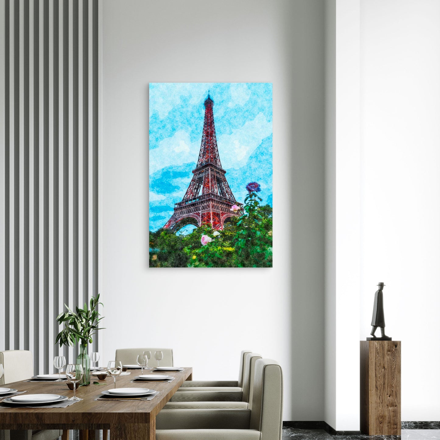 Eiffel Tower with Floral illustration 60x90cm Metal Print Ready to Hang
