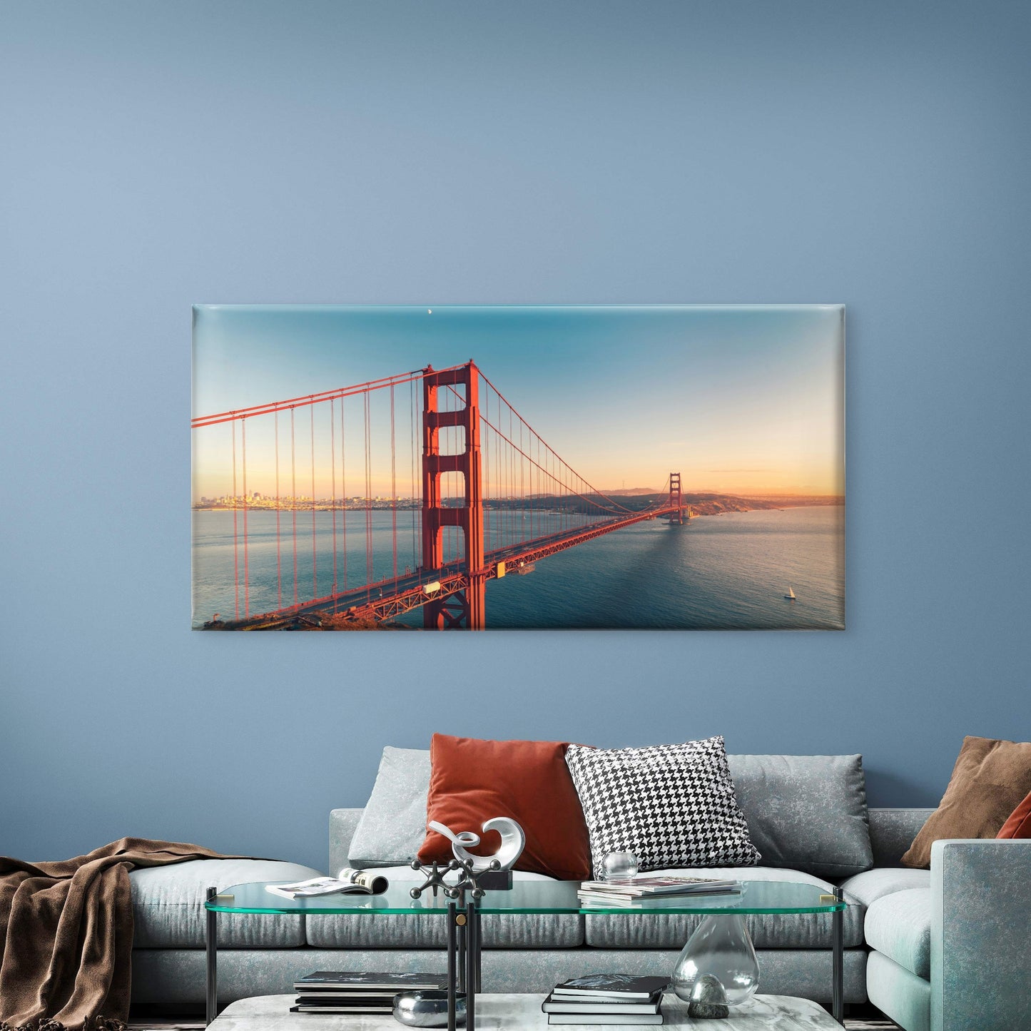 Golden Gate Bridge Sunset Wall Art Canvas Office Home Room Framed 120x60cm