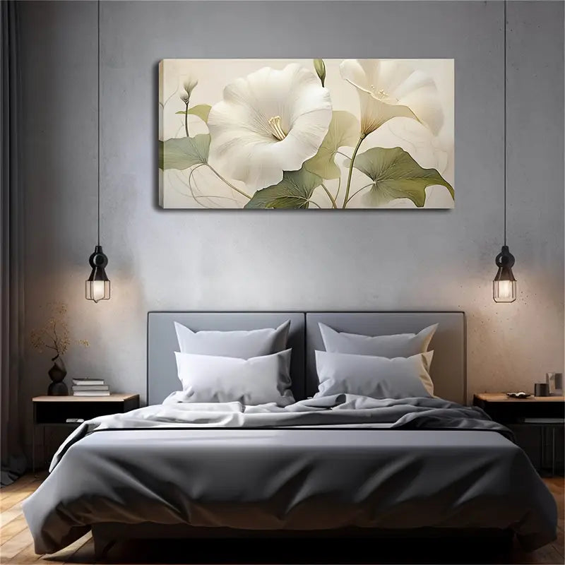 White Calla Lily Green Leaves Wall Art Canvas Office Home Room Framed 120x60cm - Bella Home Decor