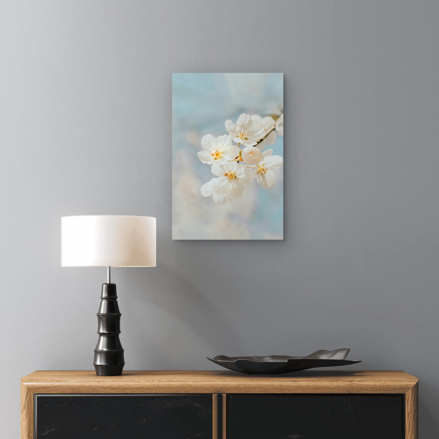 White Cherry Blossom in Close-Up Photography 60x90cm Metal Print Ready to Hang