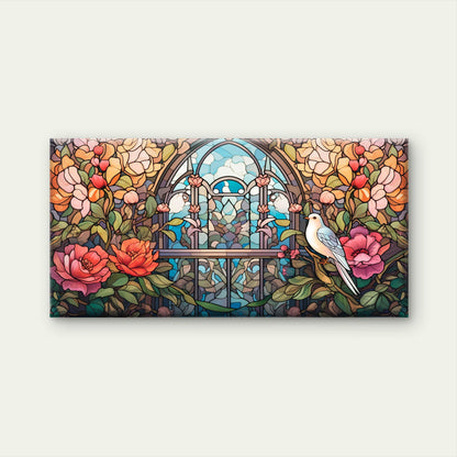White Bird Floral Arch Wall Art Canvas Office Home Room Framed 120x60cm