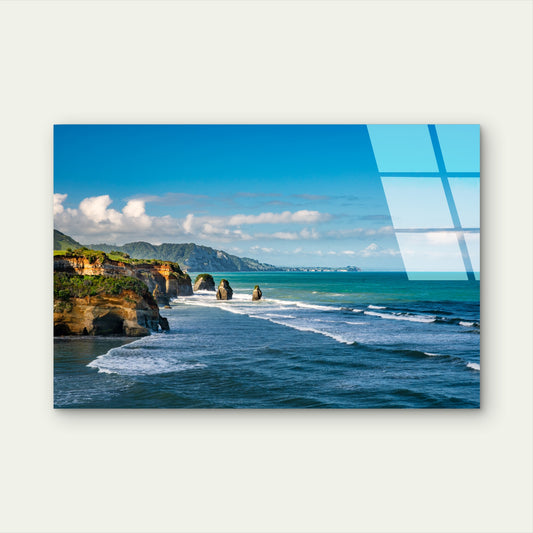 Tongaporutu Beach New Zealand Glass Printing Wall Art Australian Made Quality
