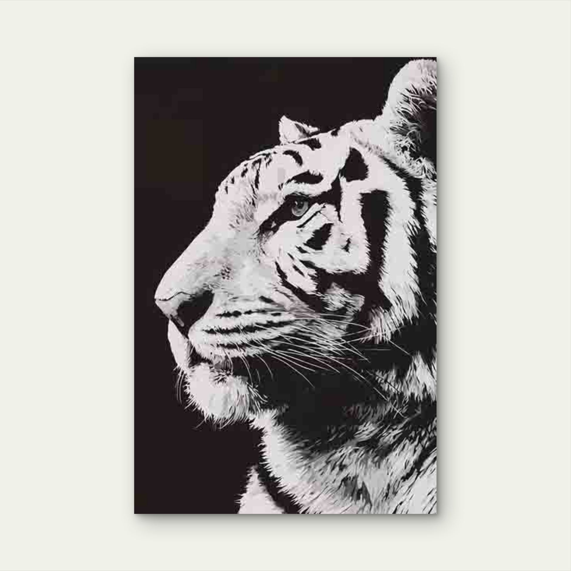 Black & White Photography-Style Tiger Head 60x90cm Metal Print Ready to Hang - Bella Home Decor
