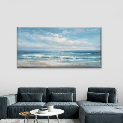 Coastal Landscape with Gentle Waves Wall Art Canvas Office Home Room Framed 120x60cm
