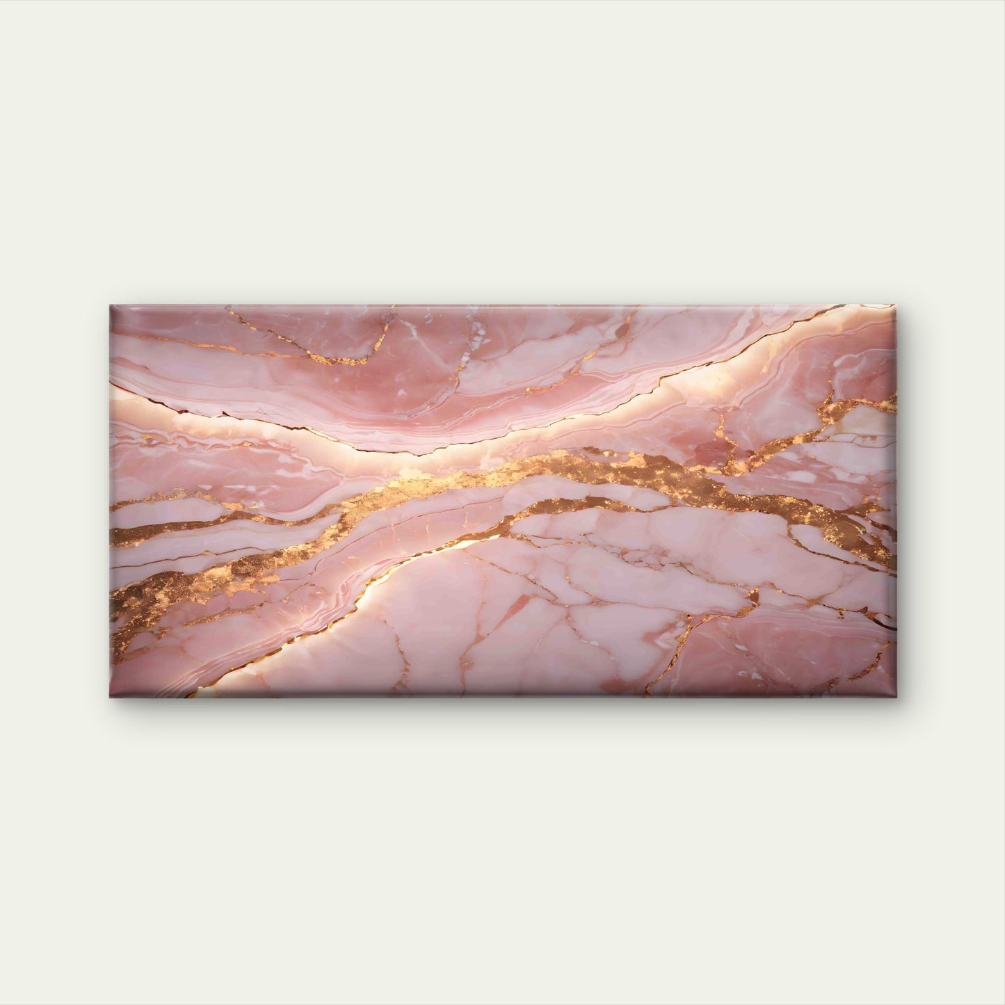 Pink Onyx With Golden Backlit Wall Art Canvas Office Home Room Framed 120x60cm - Bella Home Decor