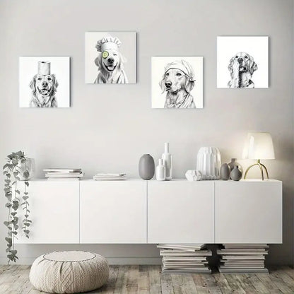4pcs  Fun Golden Retrieve  Wall Art Canvas Framed