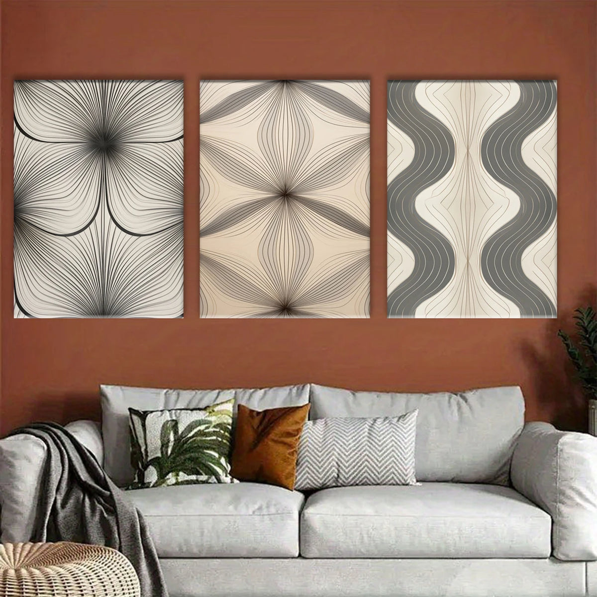 3pcs Minimalist Symmetrical Design Aesthetic, Elegant Metal Print Ready to Hang Art