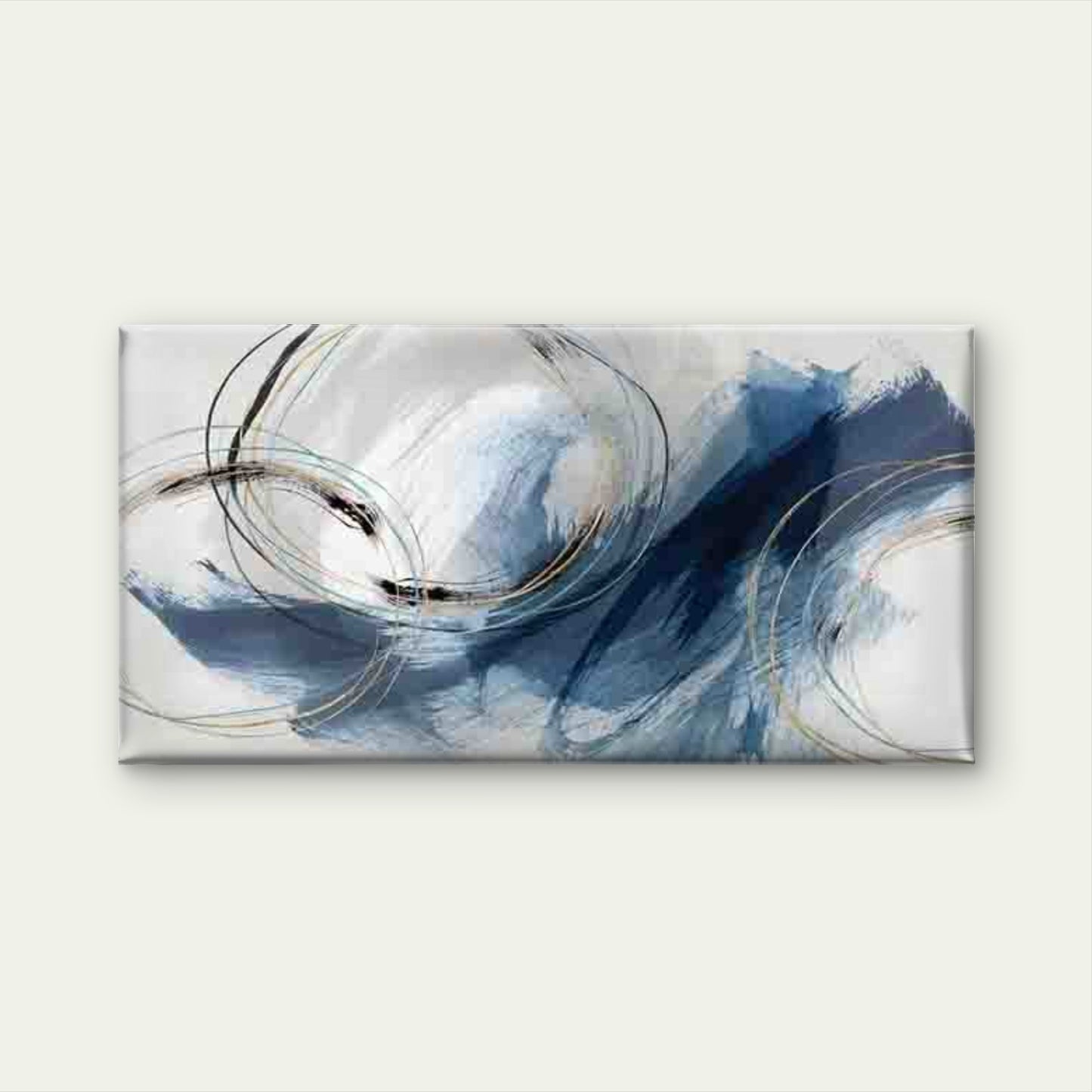 Blue And Golden Circles Wall Art Canvas Office Home Room Framed 120x60cm - Bella Home Decor