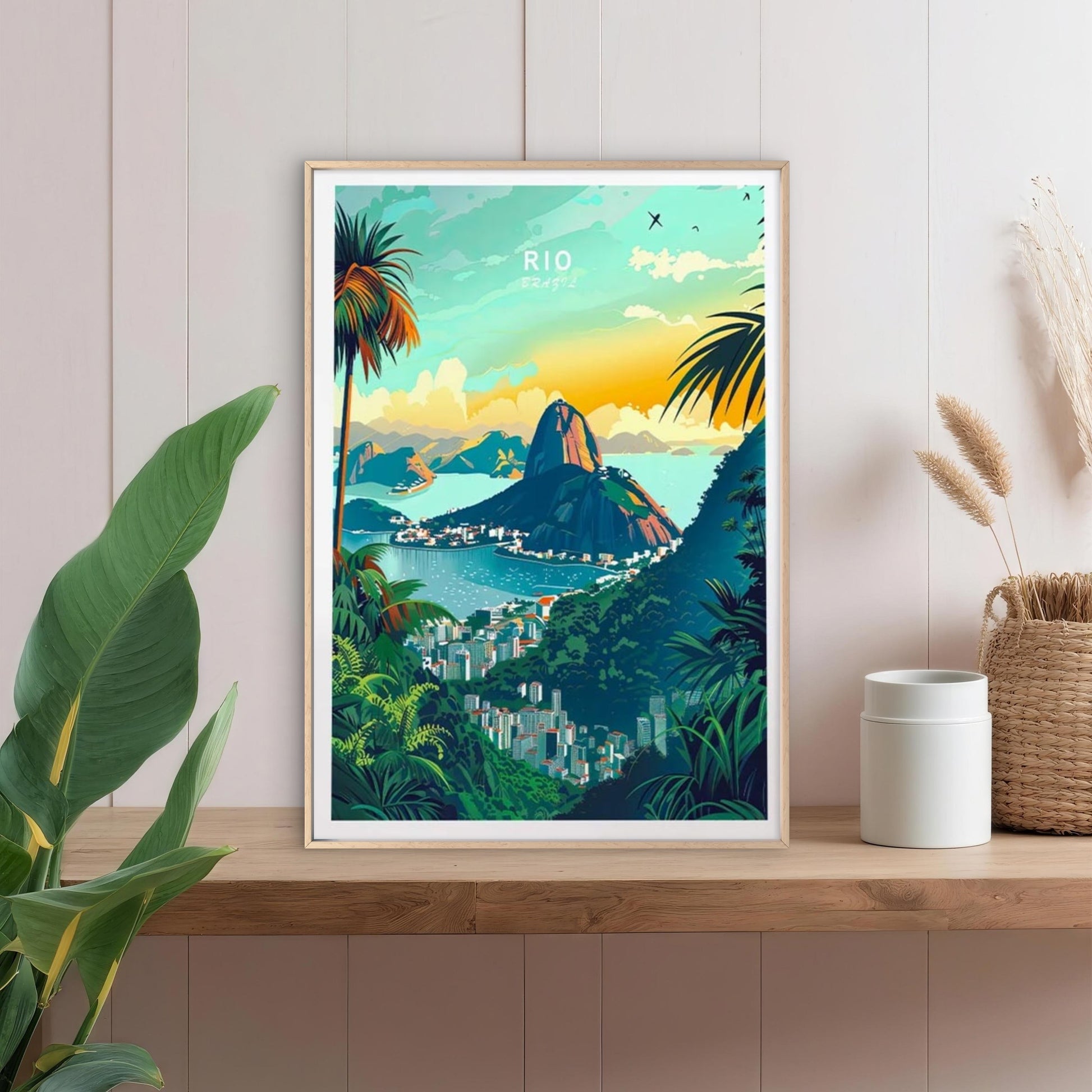 Rio Brazil, Tropical Trees and Islands Travel Poster Print Wall Art - Bella Home Decor