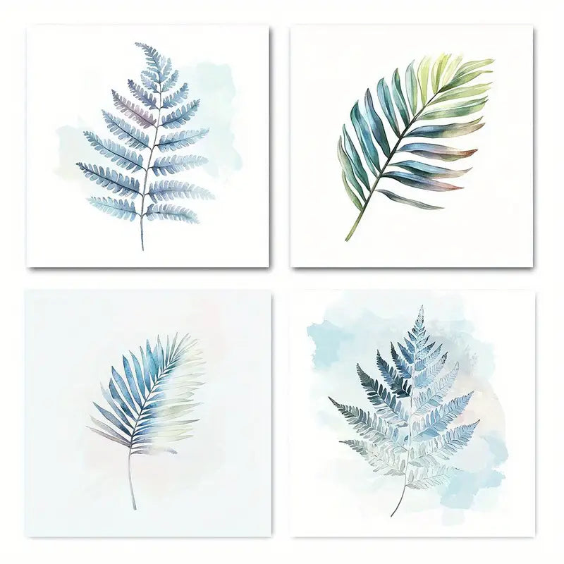 4pcs Watercolor Botanical Fern Leaf Canvas Wall Art Canvas Framed