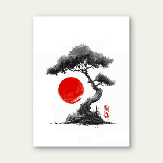 Japanese Sumi-e Ink Painting 60x90cm Metal Print Ready to Hang