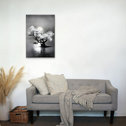Bella Home Amazing Night View of Tree on Lake with Full Moon Print Canvas Ready to hang - Bella Home Decor