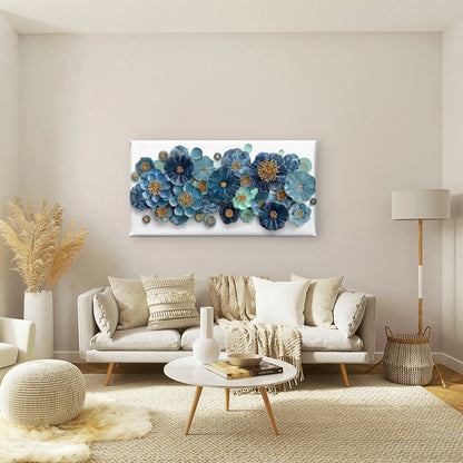 Abstract Blue & Dahlia Flowers Wall Art Canvas Office Home Room Framed 120x60cm - Bella Home Decor