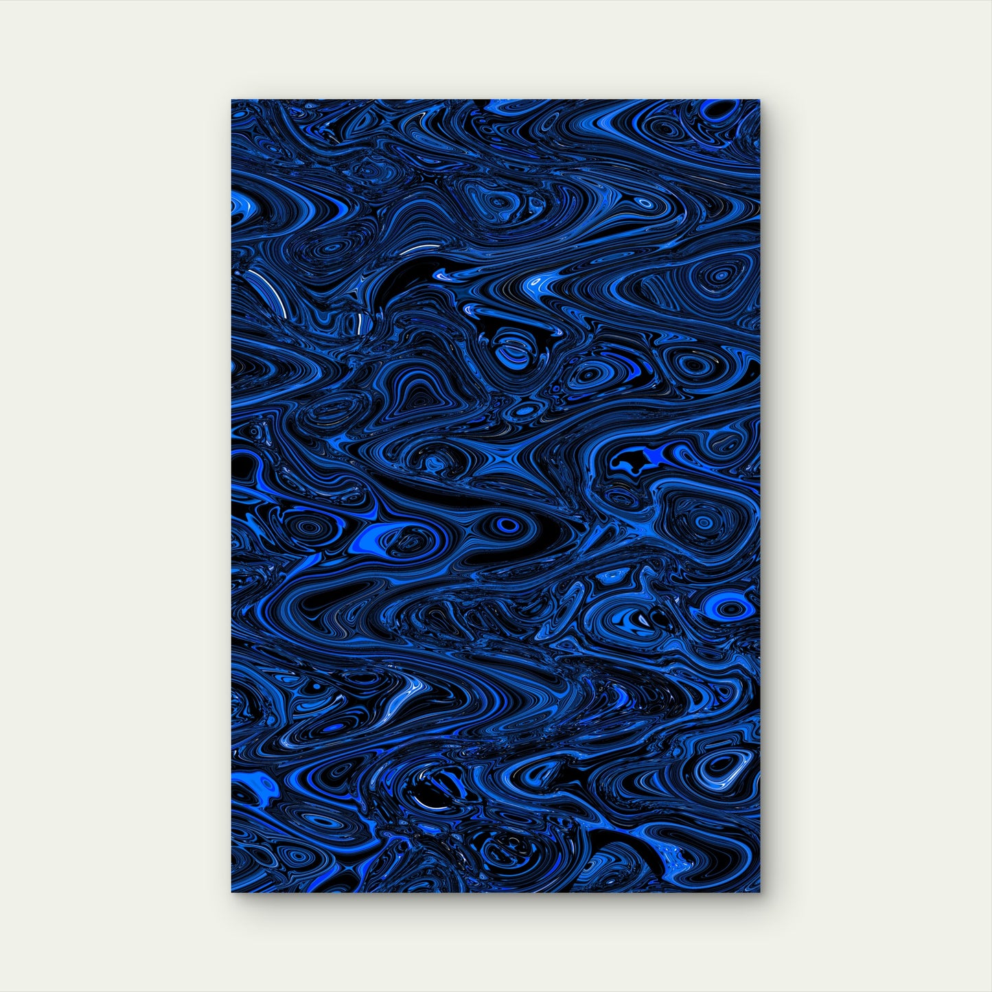 Abstract Digital Art with Blue and Black Swirls 40x60cm Metal Print Ready to Hang