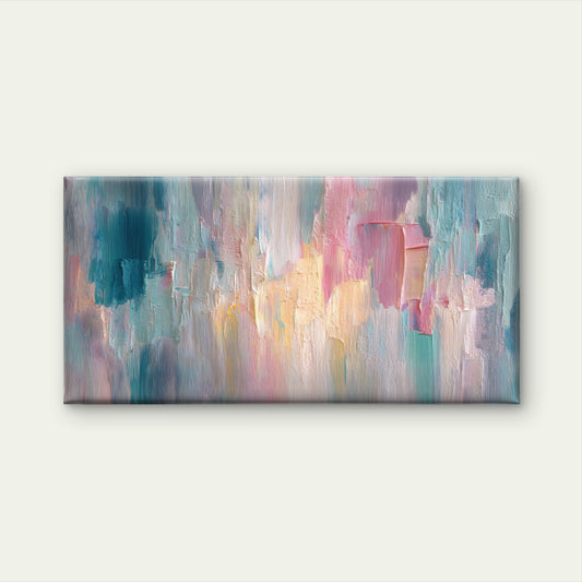 Pastel Pink Teal Abstract Palette Wall Art Canvas Office Home Room Framed 120x60cm