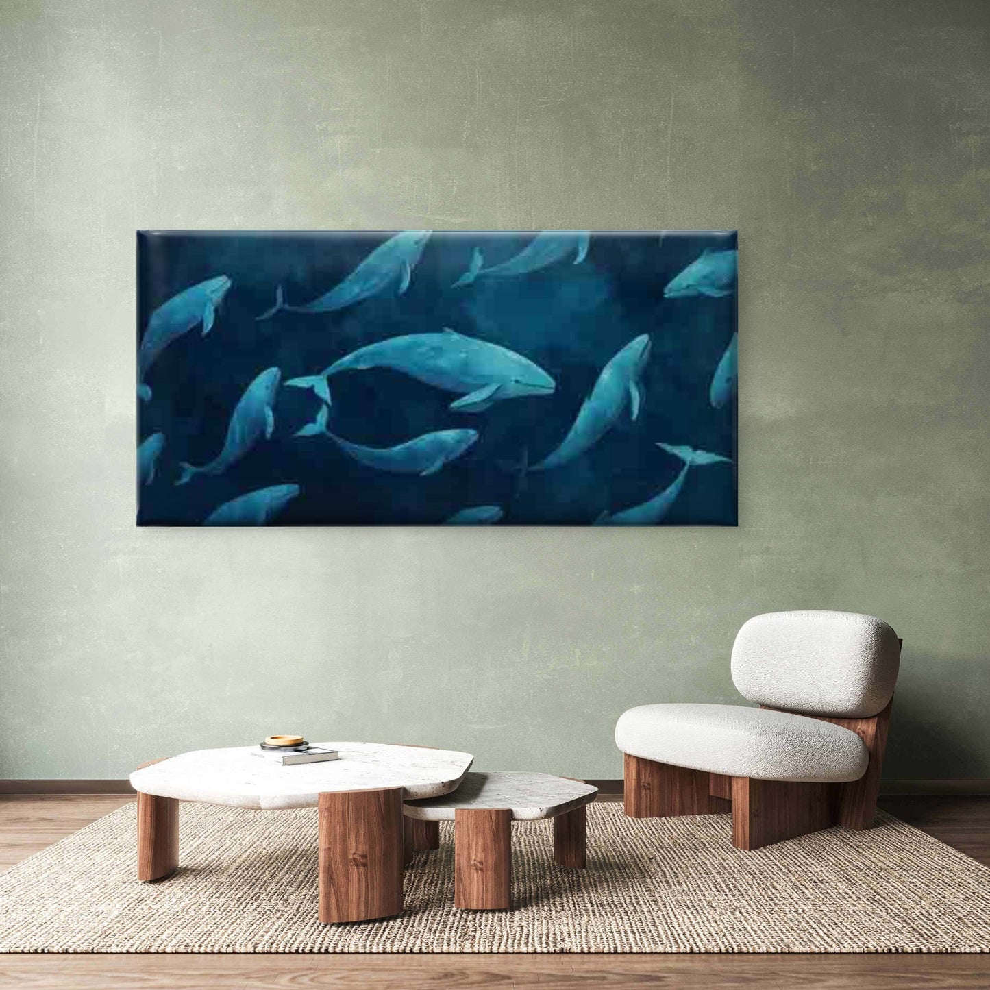 Swimming Whales in Ocean Wall Art Canvas Office Home Room Framed 120x60cm