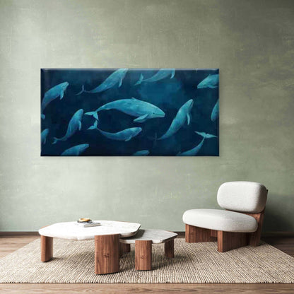 Swimming Whales in Ocean Wall Art Canvas Office Home Room Framed 120x60cm