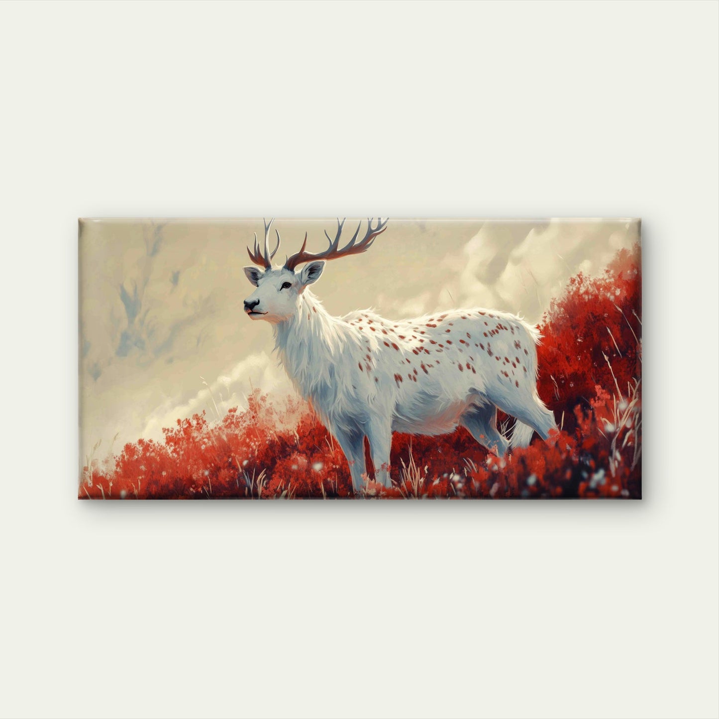 A White Fallow Deer Wall Art Canvas Office Home Room Framed 120x60cm
