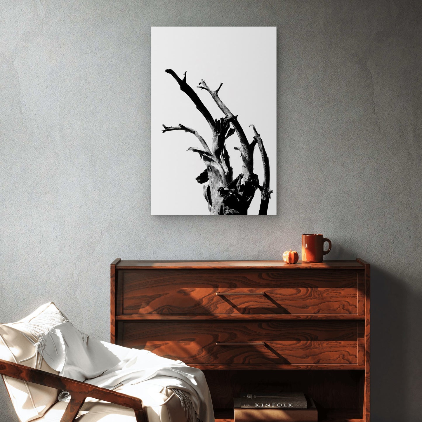 Minimalist Black White Dead Tree Branch 40x60cm Metal Print Ready to Hang
