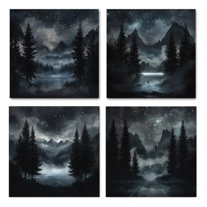 4pcs Lake Starry Sky Landscape Dream LD  Wall Art Canvas Framed