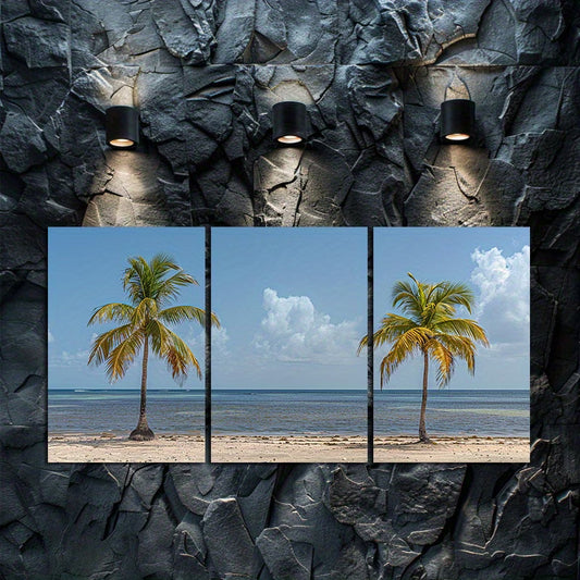 3pcs Tropical Beach Palm Trees Wall Art Set Canvas Framed 50x70cm - High Quality Print 100% Australian Made Wall Canvas Ready to Hang