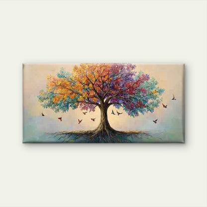 Colorful Tree And Bird Painting Wall Art Canvas Office Home Room Framed 120x60cm