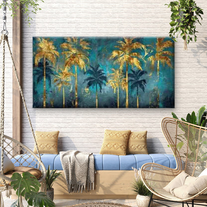 Yellow and Teal Palm Tree Wall Art Canvas Office Home Room Framed 120x60cm