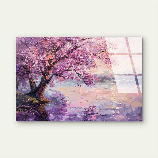 Purple Cherry Blossom Tree Glass Printing Wall Art Australian Made Quality