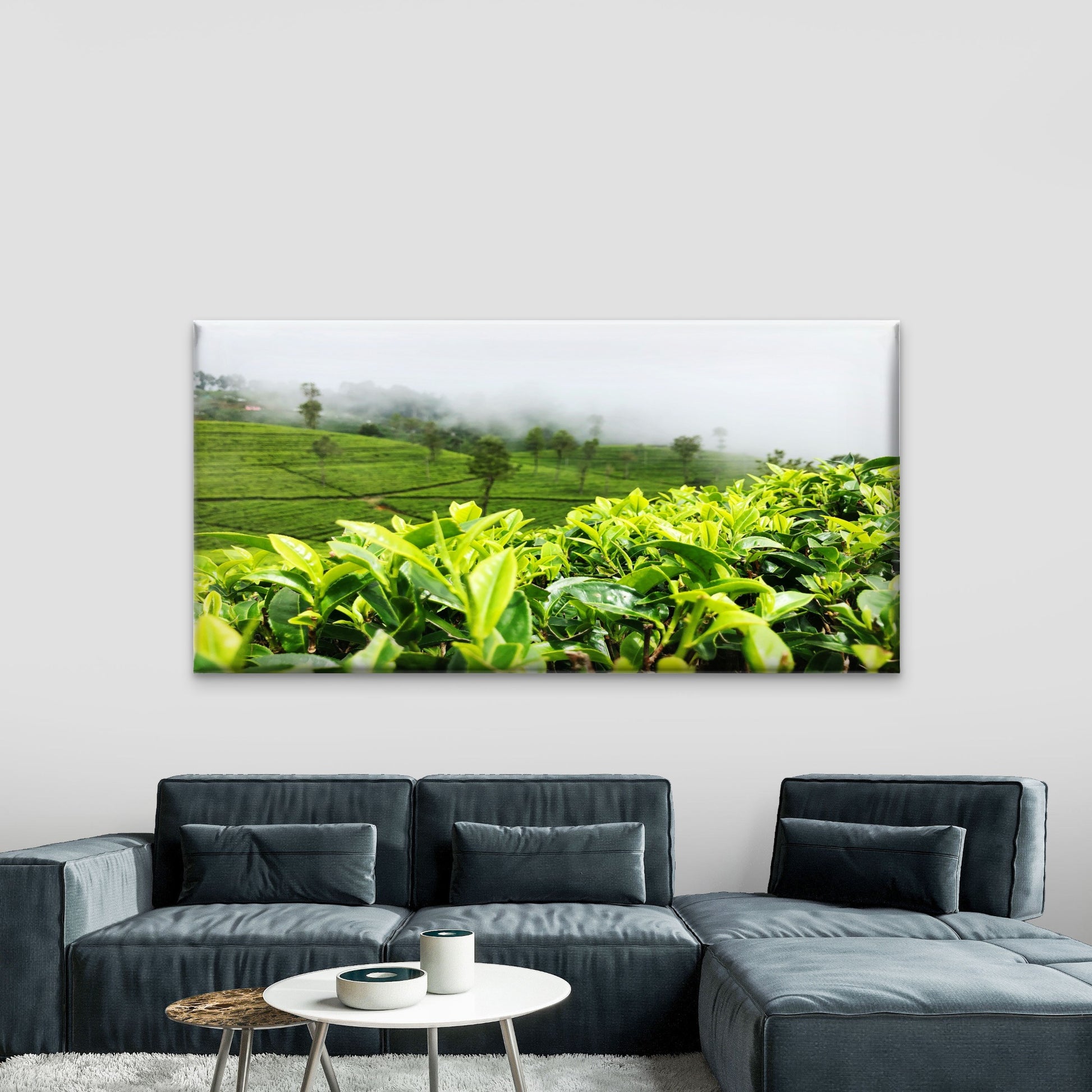 Green Tea Plantation View Wall Art Canvas Office Home Room Framed 120x60cm - Bella Home Decor
