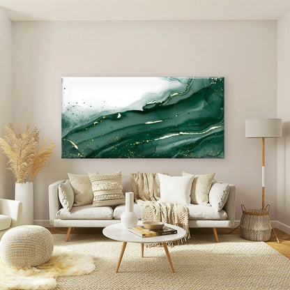 Emerald Gold Liquid Marble Wall Art Canvas Office Home Room Framed 120x60cm