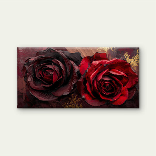 Dark Red Rose Floral Oil Paint Wall Art Canvas Office Home Room Framed 120x60cm