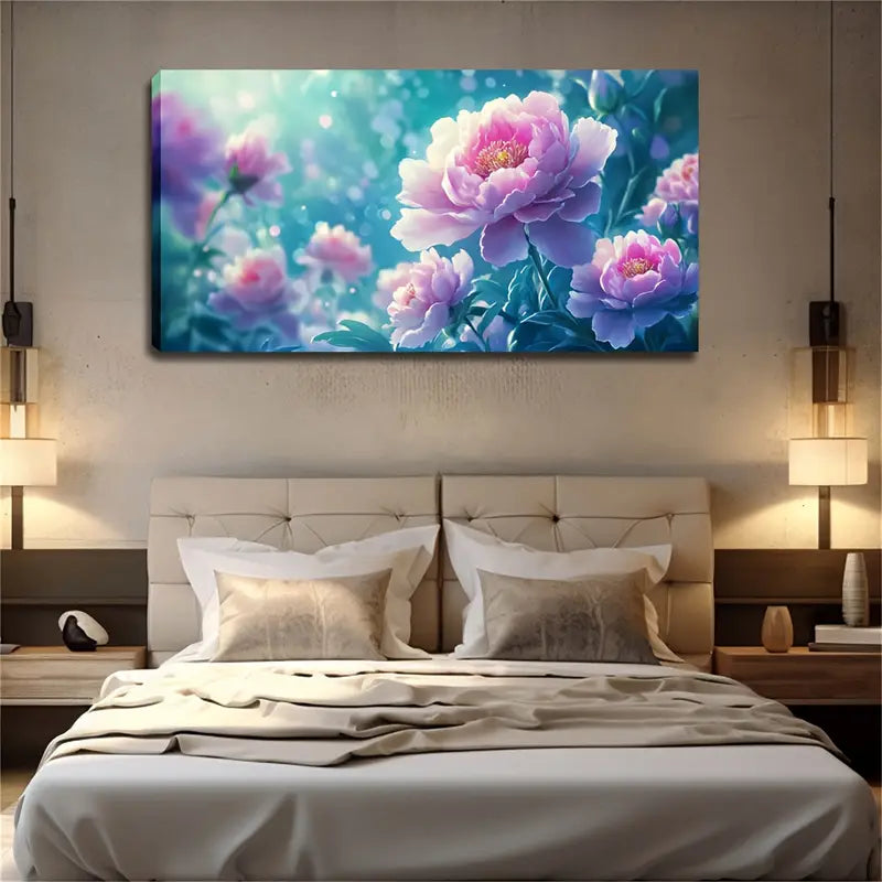 Multiple Blooming Pink Peonies Wall Art Canvas Office Home Room Framed 120x60cm - Bella Home Decor