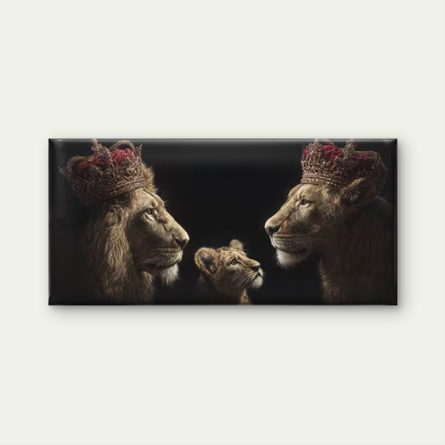Majestic Crowned Lions, Vintage Wildlife Wall Art Canvas Office Home Room Framed 120x60cm