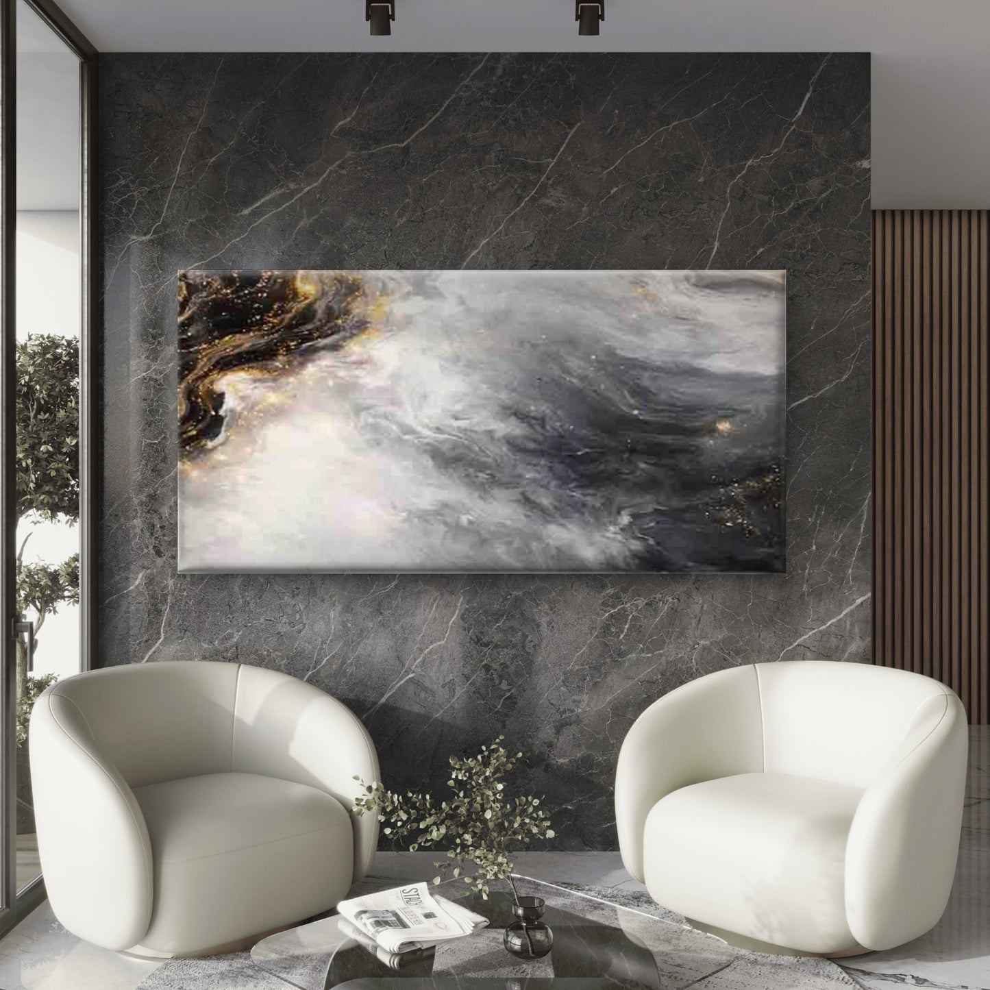 Elegant Marble Artwork Modern Wall Art Canvas Office Home Room Framed 120x60cm - Bella Home Decor