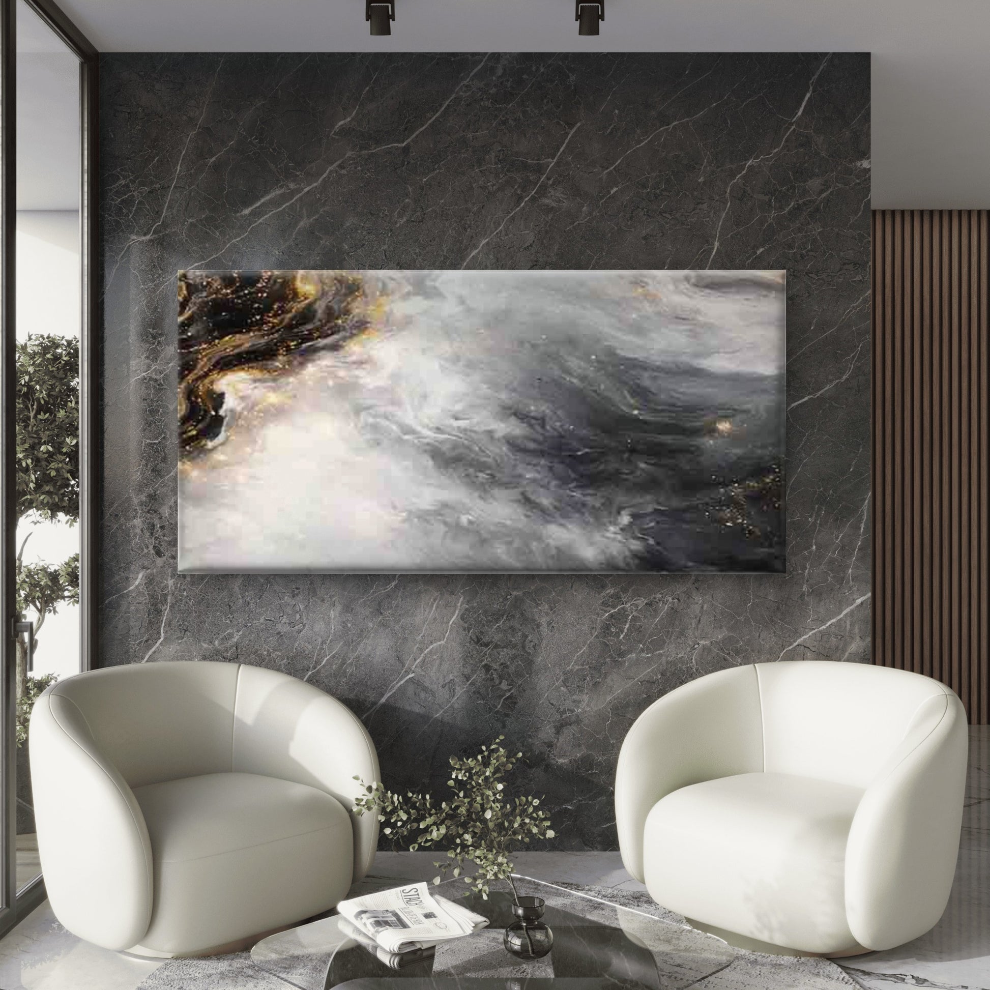 Elegant Marble Artwork Modern Wall Art Canvas Office Home Room Framed 120x60cm - Bella Home Decor