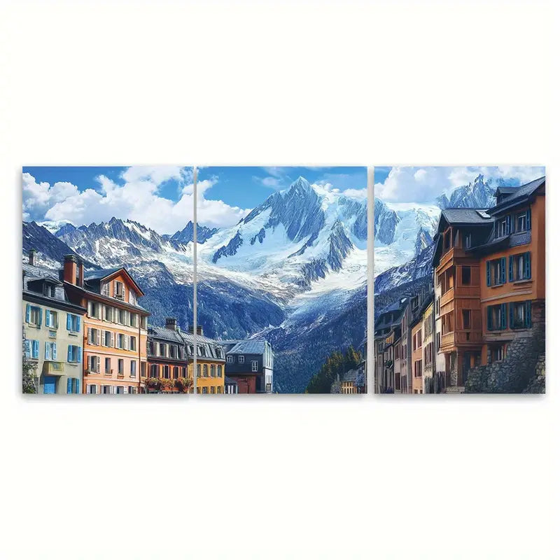 3pcs Chamonix Mountain Landscape Wall Art Set Canvas Framed 40x60cm - High Quality Print 100% Australian Made Wall Canvas Ready to Hang - Bella Home Decor