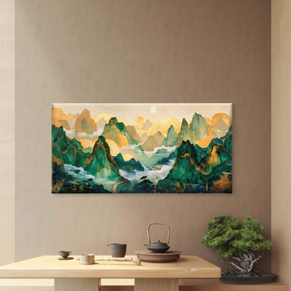 Infinite Jade Mountain Range Wall Art Canvas Office Home Room Framed 120x60cm - Bella Home Decor