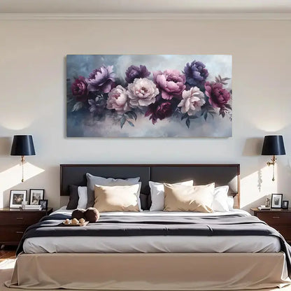 Purple & White Flower wall canvas office home room framed 120x60cm - Bella Home Decor