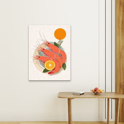 Red Shrimp Frutti Di 60x90cm Metal Print Ready to Hang - Bella Home Decor