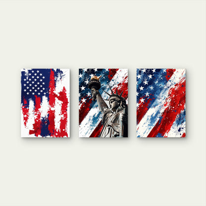 3pcs Statue of Liberty American Flag Abstract  Wall Art Set Canvas Framed 60x90cm - High Quality Print 100% Australian Made Wall Canvas Ready to Hang