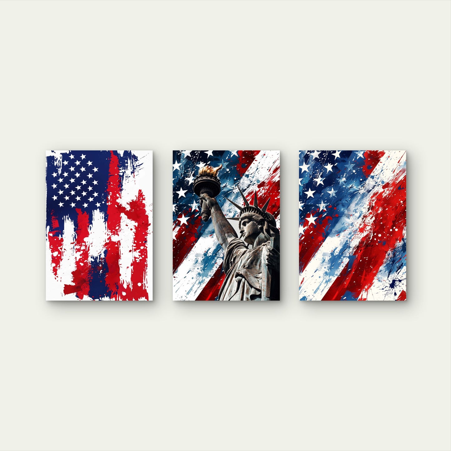 3pcs Statue of Liberty American Flag Abstract  Wall Art Set Canvas Framed 50x70cm - High Quality Print 100% Australian Made Wall Canvas Ready to Hang