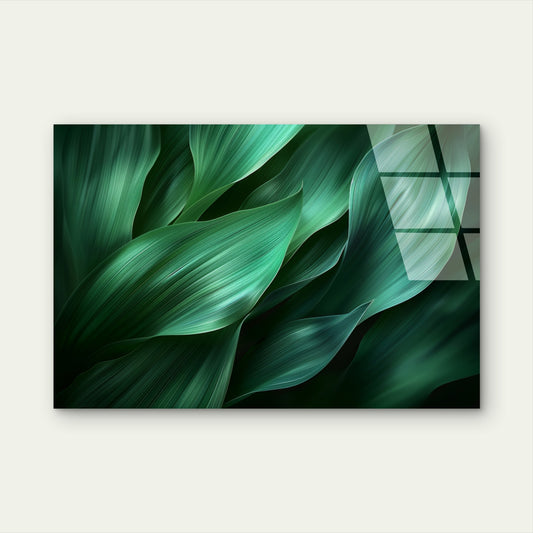 Emerald Green Tropical Leaves Acrylic Glass Printing Wall Art Australian Made Quality
