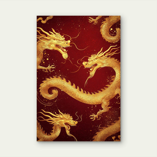 Chinese Dragon Gold Red Imperial Artwork 40x60cm Metal Print Ready to Hang