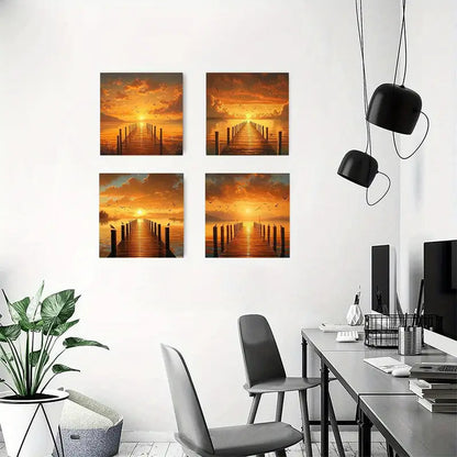 4pcs  Colorful Clouds with SeagullsWall Art Canvas Framed