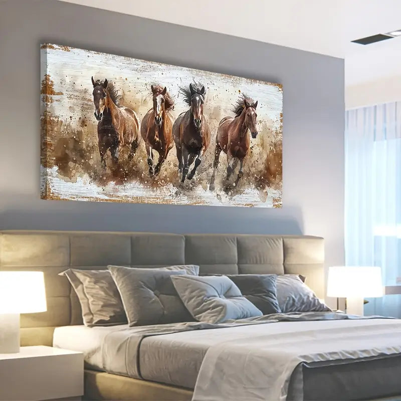 Brown Horse Pictures Animal Wall Art canvas office home room framed 120x60cm - Bella Home Decor