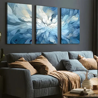 3pcs Modern Style Fashion Abstract Light Luxury Art Blue Floral Wall Art Set Canvas Unframed - High Quality Print 100% Australian Made Wall Canvas
