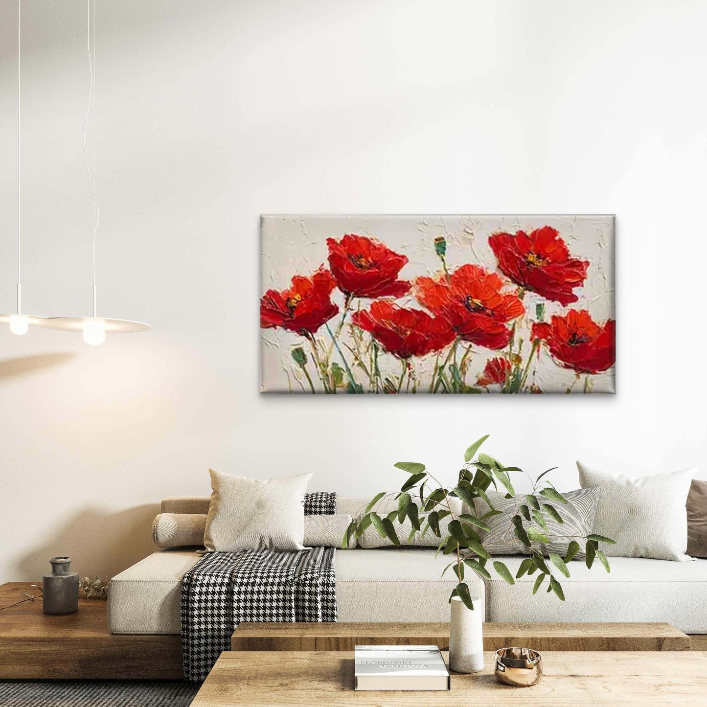 Vibrant Red Floral Oil Painting Wall Art Canvas Office Home Room Framed 120x60cm - Bella Home Decor
