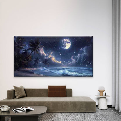 Palm Trees, Starry Night Sky Wall Art Canvas Office Home Room Framed 120x60cm