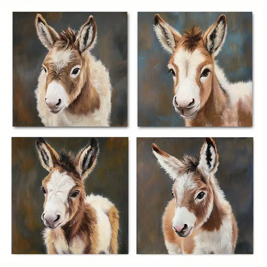 4pcs Vintage Abstract Donkey Wall Art Canvas Framed